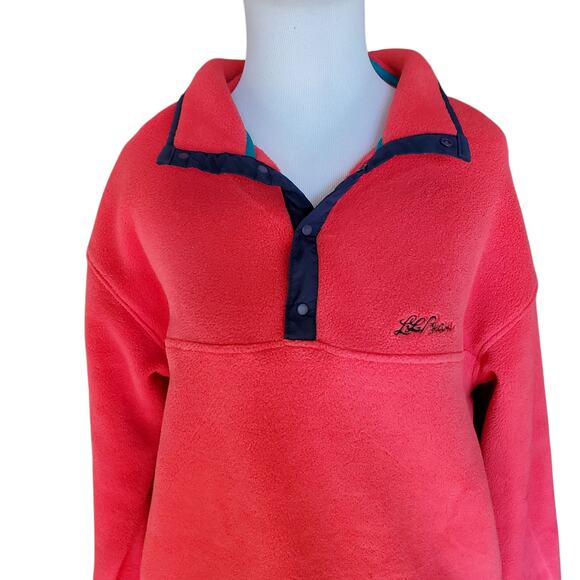 Vintage L. L. Bean Coral Pink 1/4 Snap Pullover Fleece Jacket Pockets Sz Medium - Picture 2 of 12